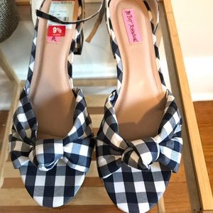 Betsy Johnson blue and white gingham heels